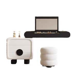 Coiffeuse en bois massif <span class=keywords><strong>avec</strong></span> <span class=keywords><strong>commode</strong></span> intégrée Crème Style vintage pour petites chambres Nouveau <span class=keywords><strong>bureau</strong></span> de maquillage à rabat - Product Image 6