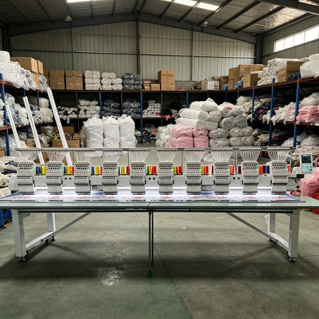 China Factory 10 Head 12 15 Needles High Speed Computerized Flat Embroidery Machine for Clothes T-shirt Satin Garments Logos