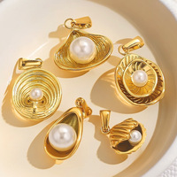 Pendentif en acier inoxydable plaqué or avec perle DIY Jewelry for Gift Shell Pendant et Pearl Stainless Drop