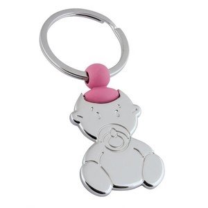 Llavero de peluche rosa con diseño de oso metálico, chupete y lazo para niña - Product Image 1
