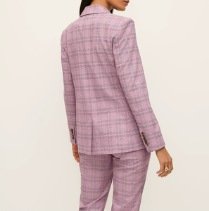 <span class=keywords><strong>Veste</strong></span> d'affaires rétro rose à carreaux en mélange de <span class=keywords><strong>lin</strong></span> à manches longues et col à revers pour <span class=keywords><strong>femme</strong></span>, populaire à l'international - Product Image 3
