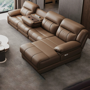 Bộ ghế sofa giường đa năng hiện đại, chất lượng cao, 3 chỗ ngồi, da thật, có chức năng ngả lưng điện, chân gỗ, mút xốp - Product Image 5