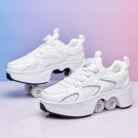 Chaussures à roulettes double fonction avec 4 roues pliables pour usage domestique et urbain, tige respirante, vente en gros
