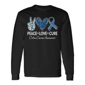 Camiseta de manga larga Peace Love Cure Colon Cancer Awareness - Product Image 1