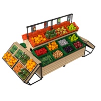 Fabrieks-OEM houten en metalen groente- en fruitrek voor detailhandel, supermarkt en groentenmarkt; displaystandaard en productenrek ontwerp