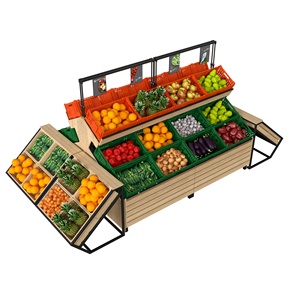 Estante de Exhibición para Frutas y Verduras de Madera y Metal, Diseño OEM de Fábrica, para Tiendas de Abarrotes y Supermercados - Product Image 1