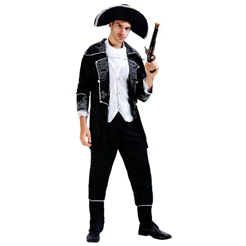 Fábrica al por mayor adulto Cosplay para hombres Halloween marinero adulto disfraz de pirata, hermoso Popular 100% poliéster disfraz de Halloween