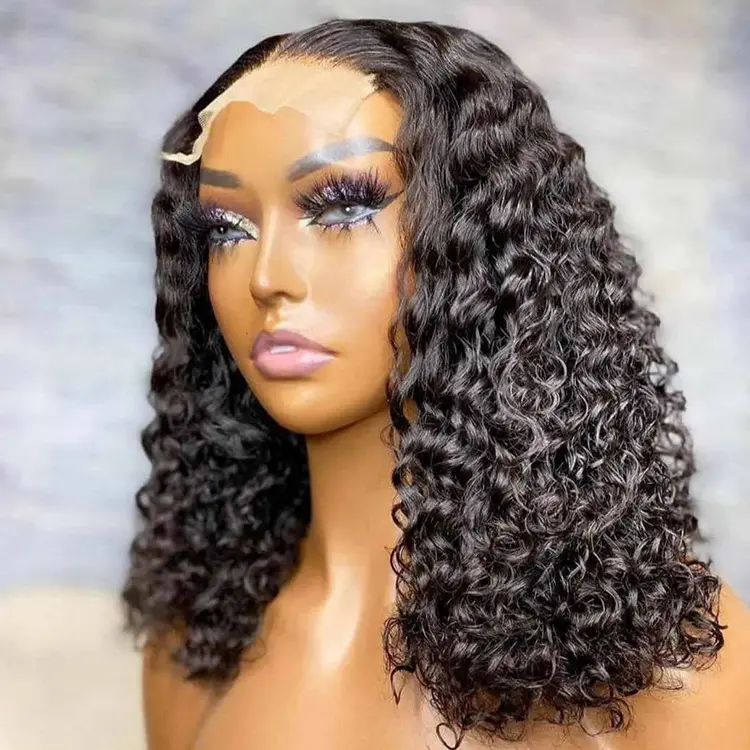 Brazilian Hair Lace Front Wig,Virgin Remy 100% Real Human Hair Wig,Short Water Wave Bob Wig Brazilian Natural Wave