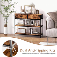 Étagère de présentation rustique marron 47 pouces à 3 niveaux avec base métallique écologique, table console avec 3 tiroirs de rangement pour salon, entrée, chambre, maison