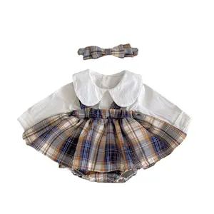 Conjunto de vestido infantil, conjuntos de roupas para bebês meninas diários, xadrez, saia, moderno, roupas para crianças