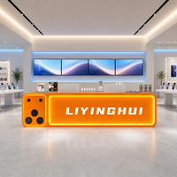 Comptoir d'accueil LED lumineux en forme de téléphone, design module caméra, comptoir personnalisé haute brillance pour magasin de téléphonie mobile et salle d'exposition technologique
