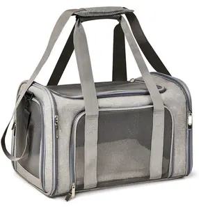 航空公司批准的便携式尼龙宠物狗猫手提袋可折叠可折叠小狗黑色灰色旅行拉链封口背包
