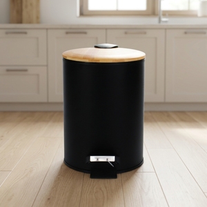 <span class=keywords><strong>Cubo</strong></span> de <span class=keywords><strong>basura</strong></span> redondo de Metal con tapa de bambú y Pedal, contenedor de <span class=keywords><strong>basura</strong></span> de 3 <span class=keywords><strong>litros</strong></span> con papelera interior extraíble para Baño - Product Image 1