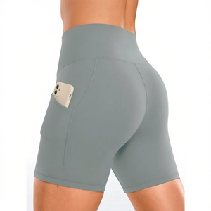 Shorts de Yoga Vetega de Cintura Alta para Mujer, Gris, Secado Rápido, Transpirables, que Absorben la Humedad, Levanta Glúteos, Ajuste Holgado con Bolsillos, 92% - Product Image 1