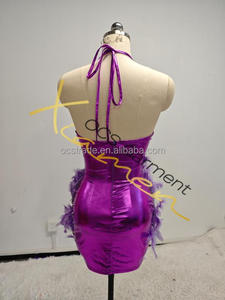 Nuovo colore Ocstrade scollo a V delle donne abito da Cocktail in piuma viola diamanti corti abiti da ballo Sexy 2025 per il <span class=keywords><strong>compleanno</strong></span> Party Club Dress - Product Image 4