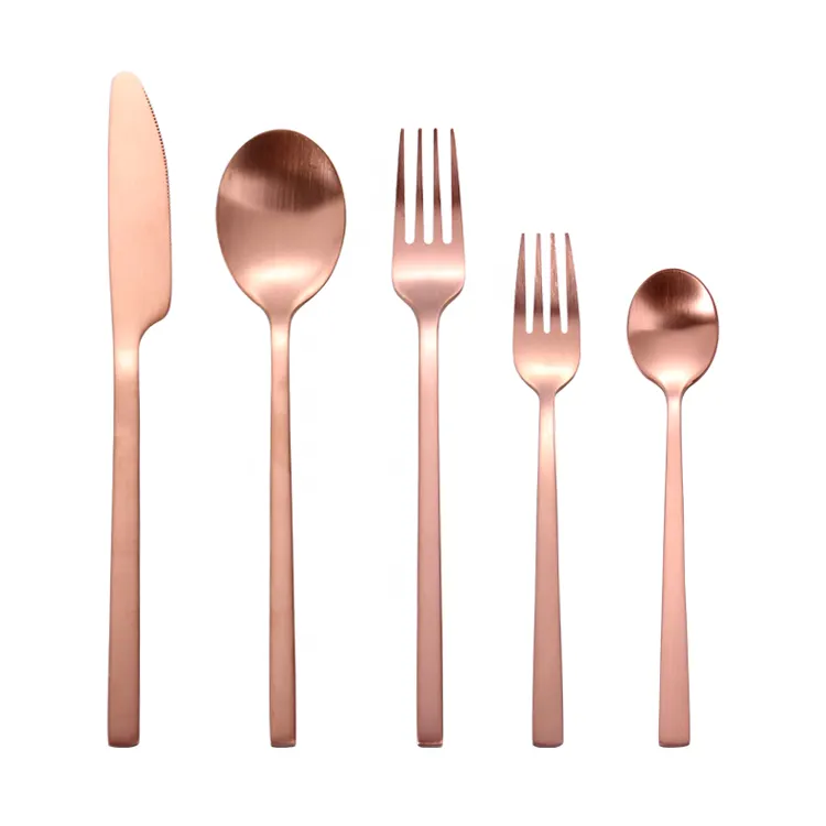 Custom Wedding Party Modern Elegant Dinnerware Metal Stainless Steel Matte Gold Cutlery Set