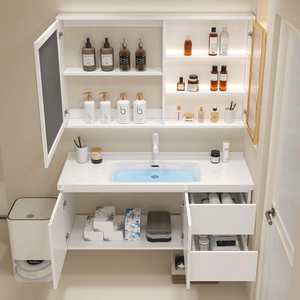 Mueble de Baño Moderno de Madera Maciza, Estilo Minimalista, con Lavabo Integrado para Balcón y Baño <span class=keywords><strong>Pequeños</strong></span> - Product Image 1