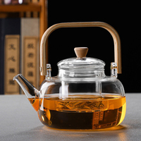 Théière filtrante en verre borosilicate résistant à la chaleur SUNPRO Modèle 028 avec poignée carrée en bambou, design minimaliste
