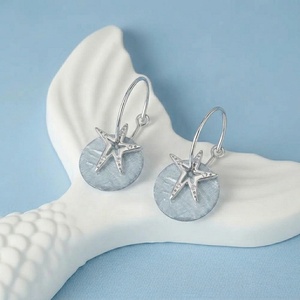Boucles d'oreilles pendantes plaquées argent 925 avec nacre et zircon cubique <span class=keywords><strong>bleu</strong></span>, style vacances d'été, plage, bijoux d'oreille tendance - Product Image 3