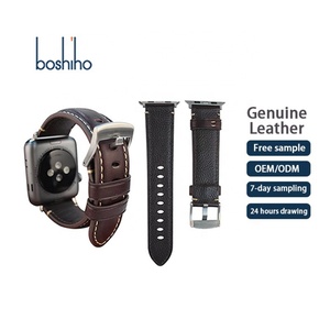 Custom logo Handmade Genuine Leather Flat Stitched Watch Bands Waterproof Luxury Smart Watch Strap for Apple Watch Full Series - Product Image 1