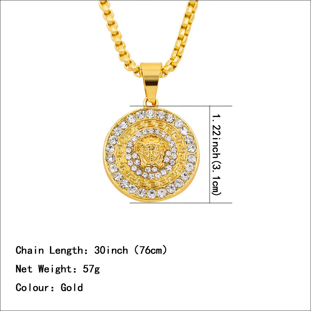 Hip Hop Gold Plated Necklace Pendant with Diamond-studded Portrait of a Man Street Fashion Jewelry for Men and Women