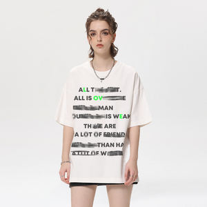 T-shirt pour homme en coton en gros, coupe ample, poids lourd, logo personnalisé, taille plus, épaules tombantes, impression épaisse sur écran - Product Image 1