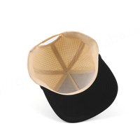 Casquette de baseball trucker sport personnalisée bicolore 5 panneaux avec logo brodé 3D, perforations découpées au laser, en tissu Oxford Dobby imperméable, modèle Dot