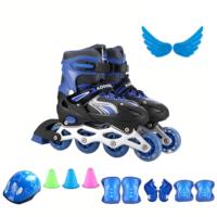 Patins à roulettes en ligne à quatre roues réglables, double usage, avec roulements ABEC-7 pour hommes et enfants, taille ajustable, coque en maille PU
