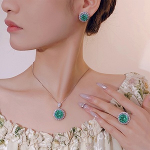 Vintage Eco-friendly Copper Fancy Jewelry <b>Set</b> 14-10mm Paraiba Green Cubic Zirconia Pendant Earrings <b>Ring</b> <b>Set</b> for <b>Women</b> - Product Image 5