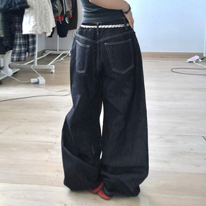 Jean décontracté taille basse noir ample brodé floral respirant style Y2K vintage pour femme grande taille - Product Image 6