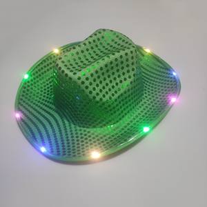 Led <span class=keywords><strong>Luminescent</strong></span> Hat Glitz Stage Show Décorations de fête de Noël Rose Bleu Vert Western Cowboy Hat avec paillettes - Product Image 1