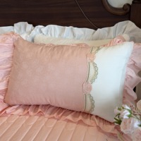 Parure de lit 4 pièces en satin jacquard 100 % coton, luxueuse, avec jupe de lit matelassée à volants en dentelle