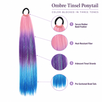 Extension de queue de cheval ombrée scintillante de 24 pouces, 100g, avec élastique, pour queue de cheval DIY colorée et étincelante