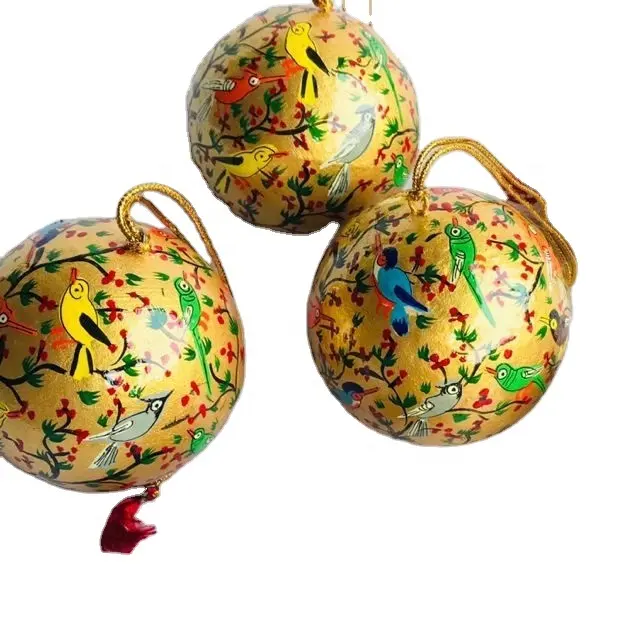 New assorted Handmade hängen weihnachten baubles, pappmaché kugeln von Kashmir India direkt von hersteller