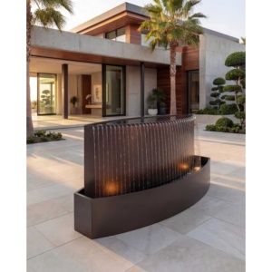 Fontaine à eau en cascade incurvée en acier inoxydable 316L H100 x L210 x P70 cm avec éclairage LED pour jardins extérieurs, hôtels, villas - Product Image 1
