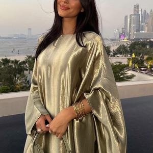 عباية شرق أوسطية بتصميم دبي وتركي للنساء، فستان إسلامي أنيق ومحتشم بأكمام جناح الخفاش وتطريز باللون الذهبي والفضي - Product Image 3