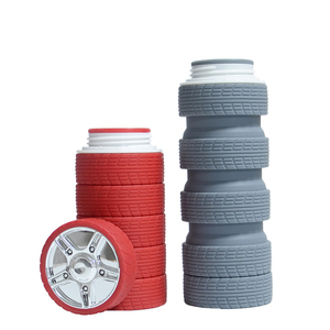 Botella De Agua De Silicona Outdoor Portable Collapsible Water Cup Wheel Tyre Shape Folding Silicone Water Sport Bottle