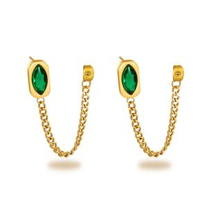 ผู้ผลิตต่างหูแบบติดหู ต่างหูสแตนเลสคลาสสิก ต่างหูระย้าพู่มรกต ต่างหูยาวสำหรับผู้หญิง - Product Image 5