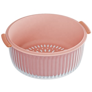 XJH Double-Layer Storage Vegetables Fruits Cleaning Plastic Drain Basket With Drain Hole