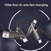 Kabel Pengisian Cepat 4-in-1 100W Tipe-C dengan Indikator Lampu, Bahan Zinc Alloy, Nylon, Konduktor Tembaga Murni untuk iPhone 14/15/16/17