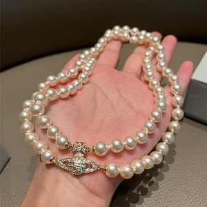<span class=keywords><strong>Collana</strong></span> di perle <span class=keywords><strong>saturno</strong></span> a doppio strato con ciondolo pianeta con diamante pieno magnetico, Versatile per impilare, catena girocollo. - Product Image 6