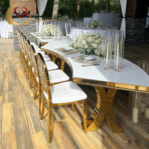 Sillas de banquete apilables de acero inoxidable dorado y cuero para eventos, muebles de lujo al por mayor - Product Image 6