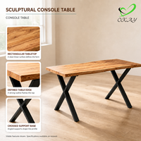 Table à manger moderne en bois massif à bords naturels, best-seller, avec pieds en métal noir en forme de X, idéale pour les petits espaces domestiques