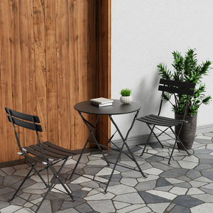 3-Piece Modern <b>Folding</b> Metal Outdoor <b>Dining</b> Set with Weather Resistant Finish Durable Frame & Space-Saving Design for Patio - Product Image 2