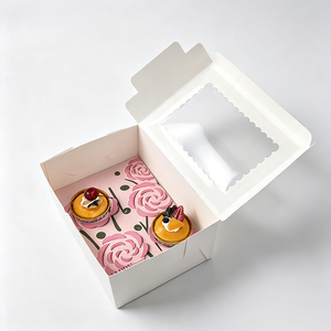 Wholesale Custom Design Printed Muffin <b>Box</b> <b>Set</b> Biodegradable Professional Bakery Packaging With Large Clear Window Cupcake <b>Box</b> - Product Image 3