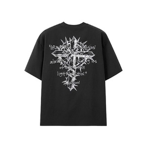 Gothic Đen T-shirt với Spiked Cross & graven hình ảnh in-Vision văn bản thời trang tối trang phục - Product Image 3