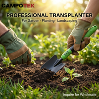 Herramienta de trasplante extensible de 28-38 pulgadas con mango largo, agarre ergonómico verde mate acanalado y orificio para colgar, pala de jardinería para plantar