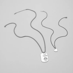 Set Collana con Ciondolo a Cuore Inciso Personalizzato in Acciaio Inossidabile, Targhette per Cani, Gioielli Personalizzabili per Coppie, Regalo di San Valentino - Product Image 5