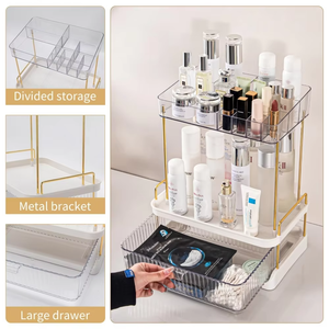 Étagère de rangement pour soins de la peau à 2 niveaux, support de rangement rotatif transparent, organisateur de comptoir de salle de bain - Product Image 6