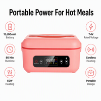 Rosa Batteriebetriebene Elektrische Lunchbox Kabellos Aufladbar 1L Edelstahl Digitale Steuerung Speisenwärmer für Lieferung